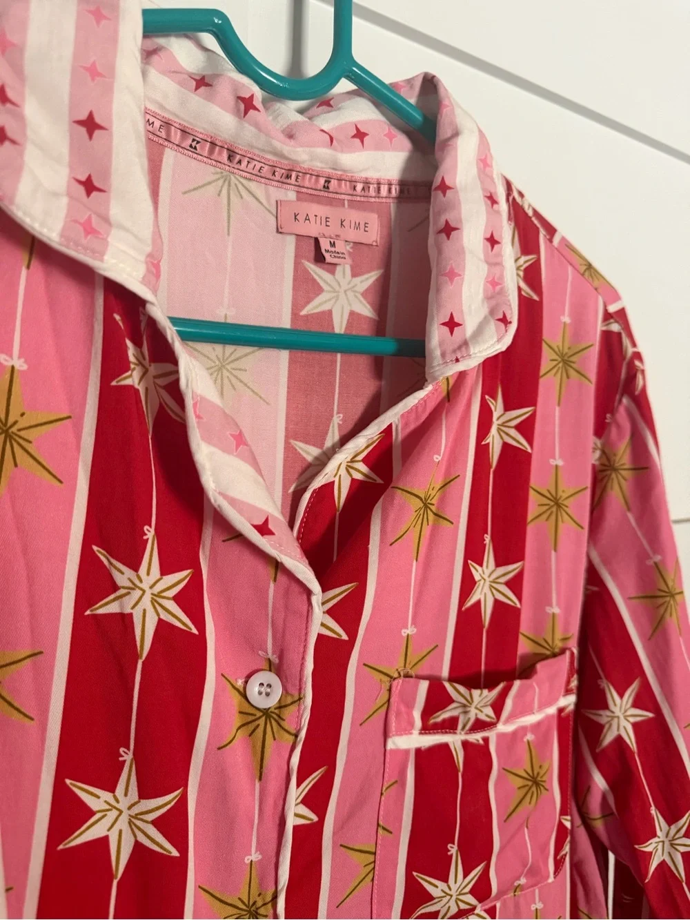 Katie Kime women’s winter Christmas Pink & Red Star Pajama Set